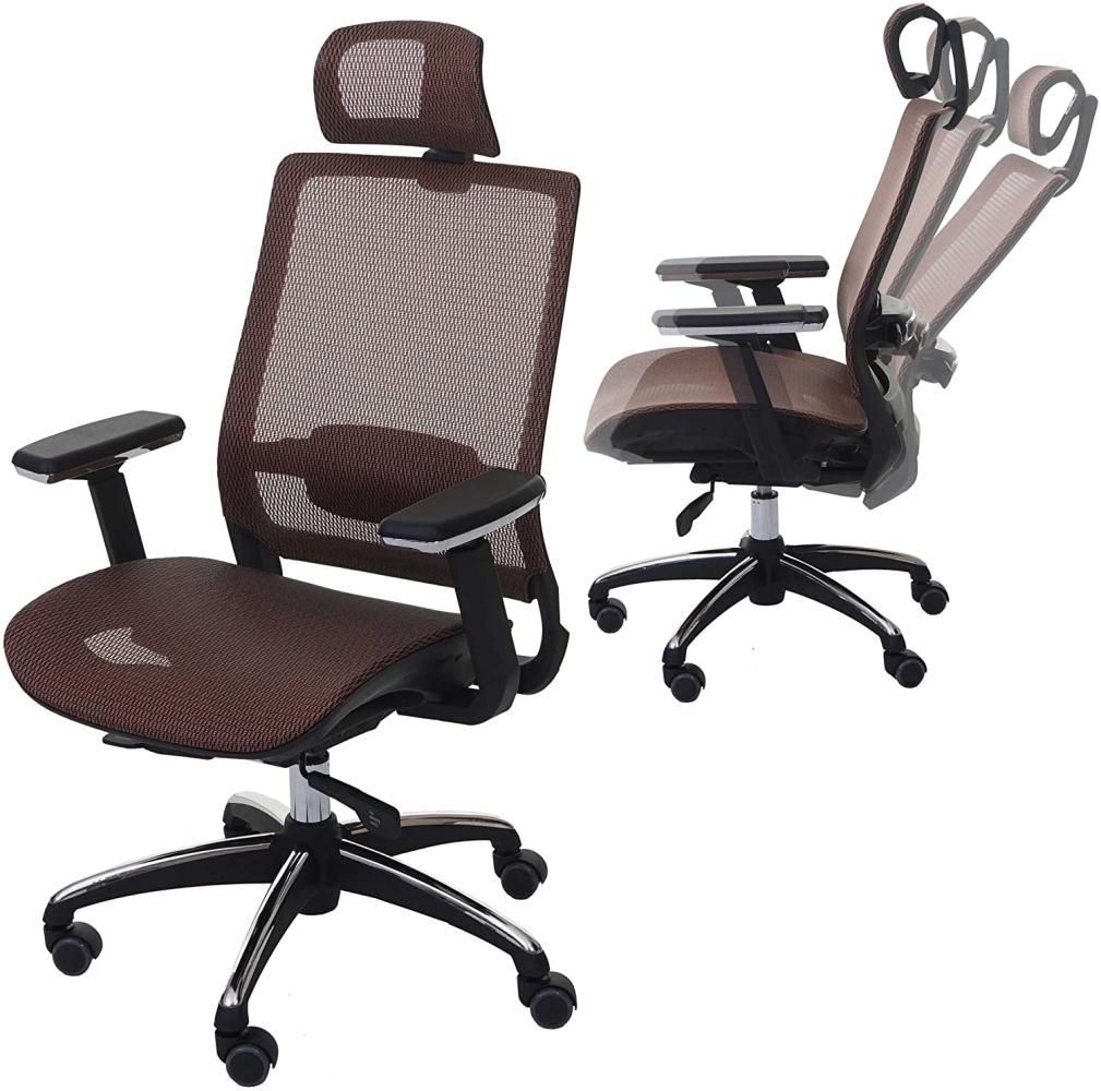 Drehstuhl HWC-A20, Schreibtischstuhl, ergonomisch Kopfstütze Stoff/Textil ISO9001 ~ mandarin Bild 1