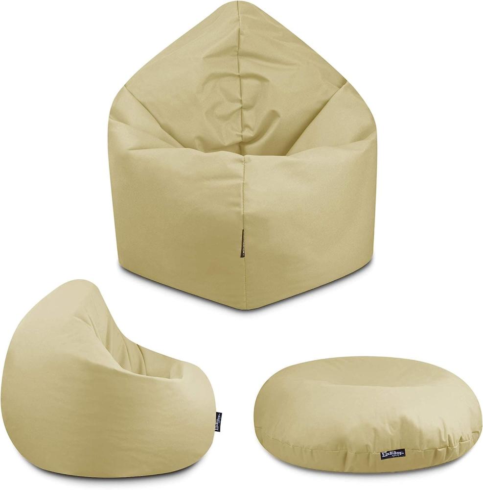 BuBiBag - 2in1 Sitzsack Bodenkissen - Outdoor Sitzsäcke Indoor Beanbag in 32 Farben und 3 Größen - Sitzkissen für Kinder und Erwachsene (125 cm Durchmesser, Beige) Bild 1