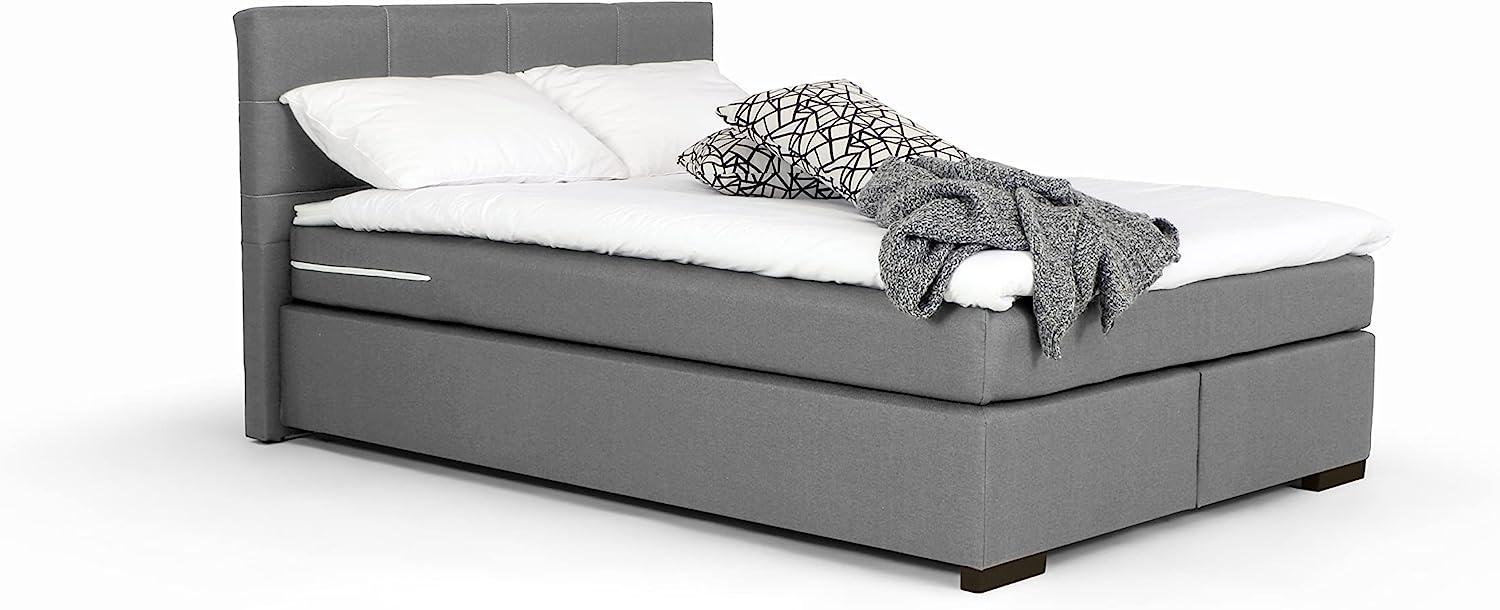 Mivano Beast Boxbett, Komfortables Bett mit Durchgehender Matratze (H3) und Topper, Flachgewebe Jam Grau, Liegefläche 140 x 200 cm Bild 1