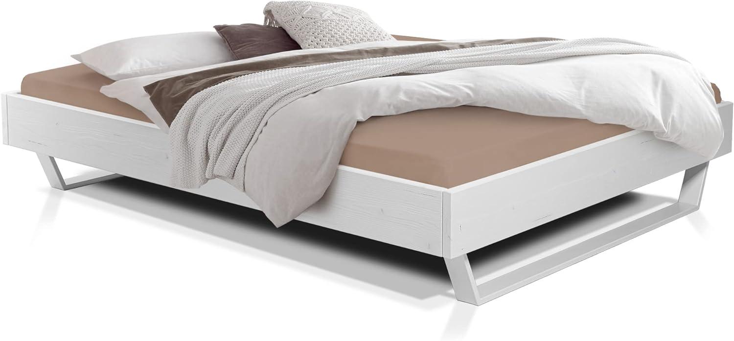 Möbel-Eins LUKY Kufenbett ohne Kopfteil, Material Massivholz, Fichte massiv, Kufen weiß weiss 90 x 220 cm Bild 1