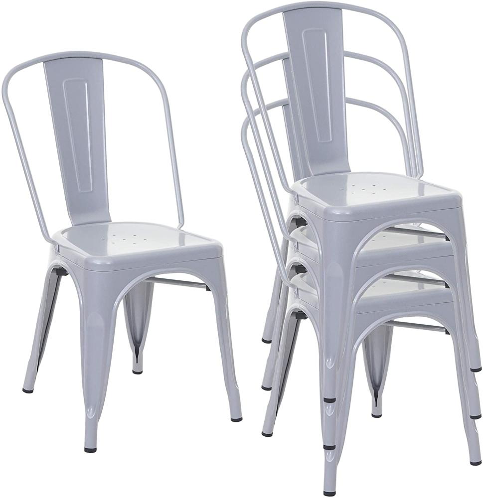 4er-Set Stuhl HWC-A73, Bistrostuhl Stapelstuhl, Metall Industriedesign stapelbar ~ grau Bild 1