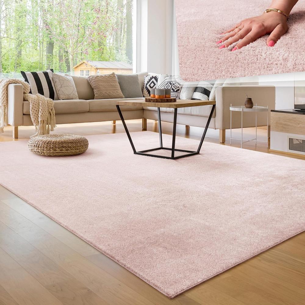Paco Home Waschbarer Teppich Wohnzimmer Schlafzimmer Kurzflor rutschfest Flauschig Weich Moderne Einfarbige Muster, Grösse:120x170 cm, Farbe:Rosa Bild 1