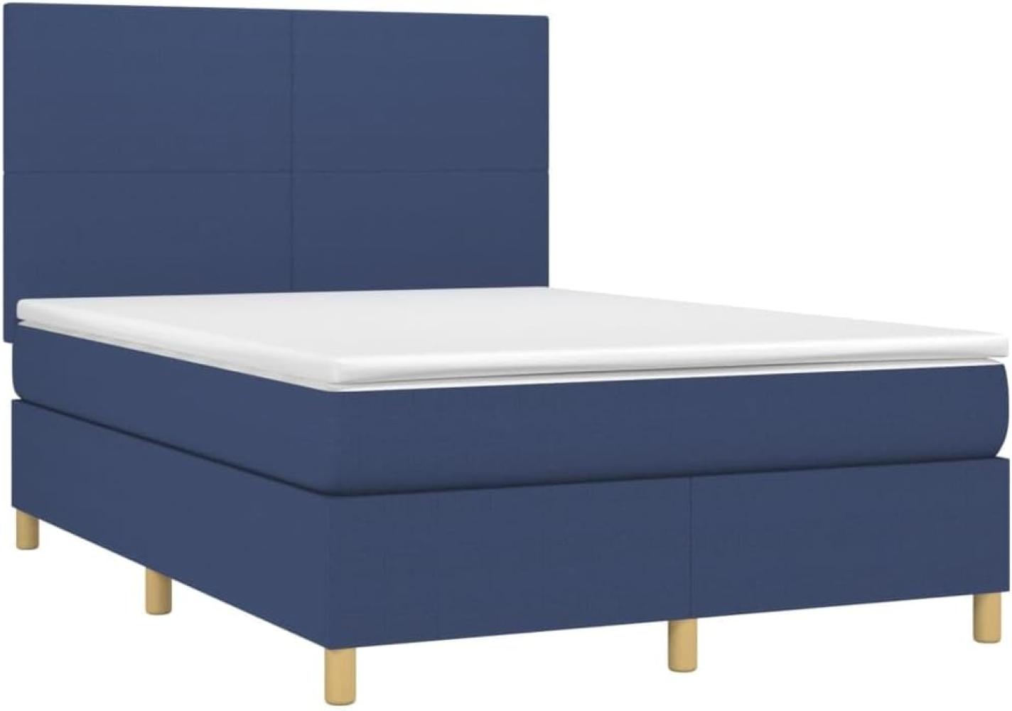 vidaXL Boxspringbett mit Matratze Blau 140x200 cm Stoff Bild 1