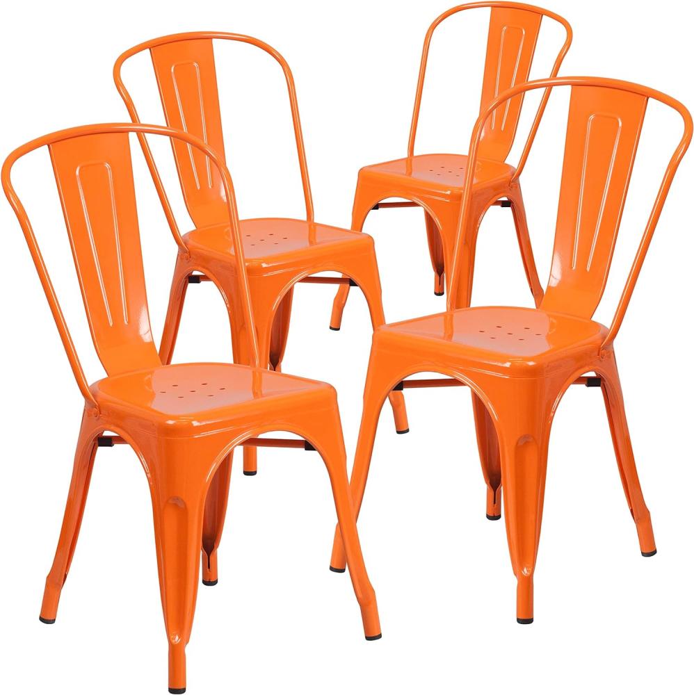 Flash Furniture Stapelbare Stühle für den Innen-und Außenbereich, aus Metall, 4 Stück, Kunststoff, Gummi, Orange/Abendrot im Zickzackmuster (Sunset Chevron), 4 Pack Bild 1