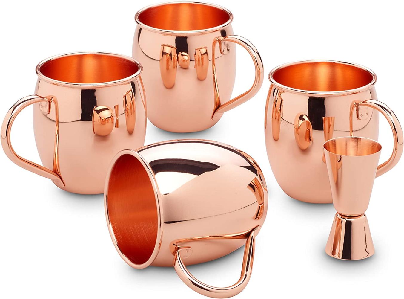 ECHTWERK Moscow Mule Kupferbecher 5er Set gefertigt aus Edelstahl bestehend aus 4x Kupferbecher 500ml und 1x Messbecher 2cl/4cl Bild 1