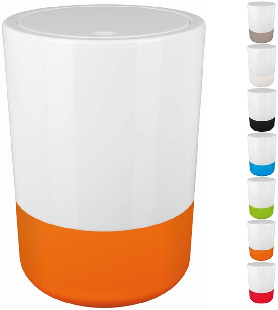 Spirella Design Kosmetikeimer "Moji" Bad Treteimer Schwingdeckeleimer Abfallbehälter mit Schwingdeckel 5 Liter mit Silikonboden Weiß/Orange Bild 1