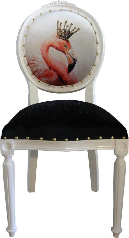 Casa Padrino Barock Luxus Esszimmer Stuhl ohne Armlehnen Flamingo mit Krone und mit Bling Bling Glitzersteinen - Designer Stuhl - Limited Edition Bild 1