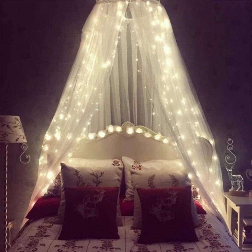 Moskitonetz für Bett, Bett Baldachin mit 100 LED-Lichterketten, Ultra große hängende Königin Baldachin Bett Vorhang Netz für Baby, Kinder, Mädchen oder Erwachsene. 1 Eintrag für Einzel- bis Kingsize Bild 1