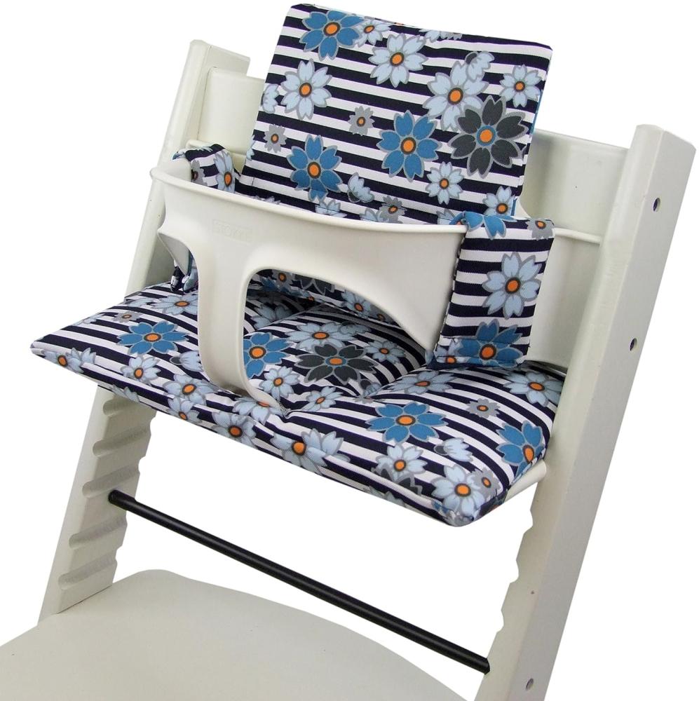 BAMBINIWELT Sitzkissen, kompatibel mit Stokke 'Tripp Trapp' Hochstuhl, Blau (Blumen/Streifen) Bild 1