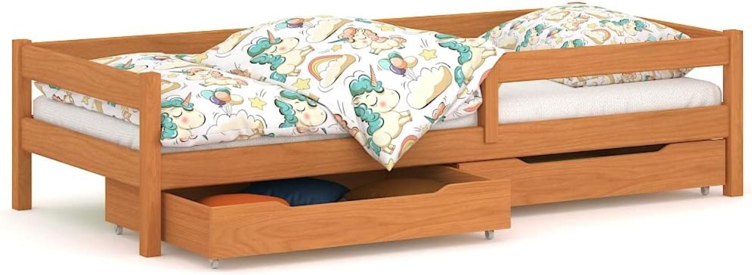 WNM Group Kinderbett für Mädchen und Jungen Felix - Jugenbett aus Massivholz - Bett mit 2 Schubladen und Lattenrost - Funktionsbett - Tic - 80 x 180 cm Bild 1