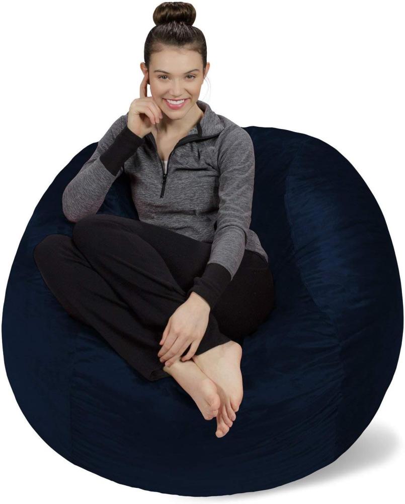Sofa Sack XL-Das Neue Komforterlebnis Sitzsack mit Memory Schaumstoff Füllung-Perfekt zum Relaxen im Wohnzimmer oder Kinderzimmer-Samtig weicher Velour Bezug in Dunkelblau Bild 1