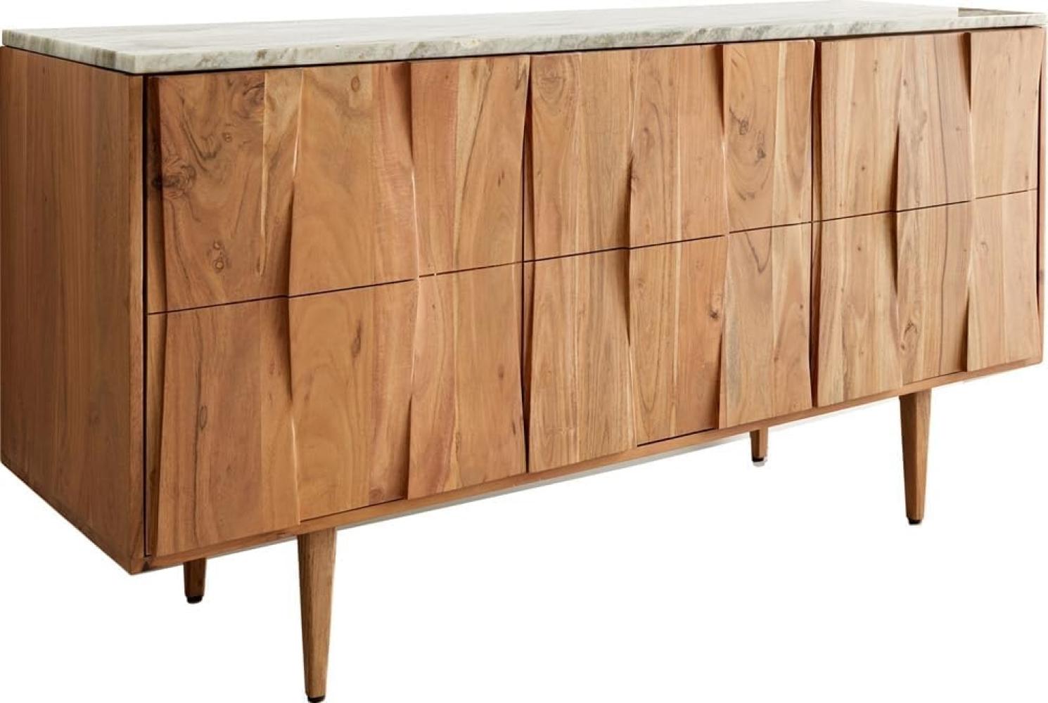 Sideboard Shia 147cm Akazie Natur Marmor Grau-Weiss 3 Türen 6 Fächer Bild 1