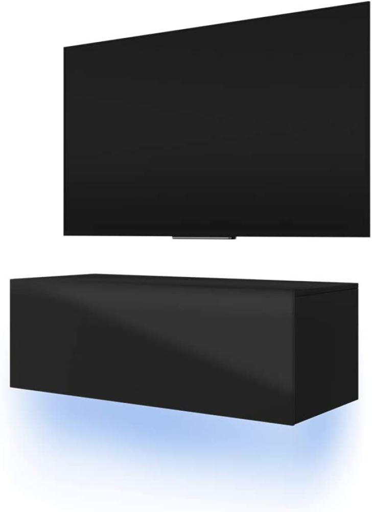 TV Schrank Lowboard Hängeboard Skylara mit LED Blau (100cm, Schwarz Matt/Schwarz Hochglanz) Bild 1