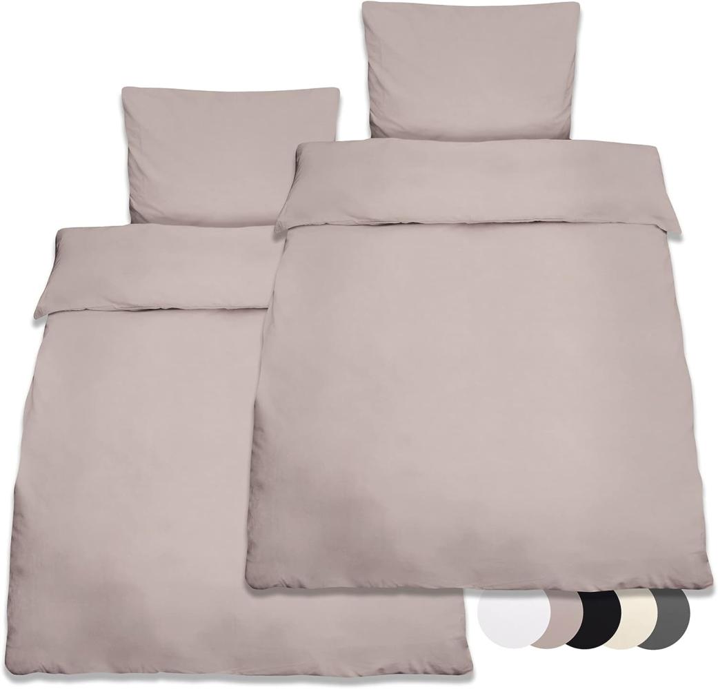 Beautissu Reforcé Bettwäsche Julie - 4teilig – Bettbezug Set – Kühlende Sommerbettwäsche aus Baumwolle Taupe, 200cm, 135cm Bild 1