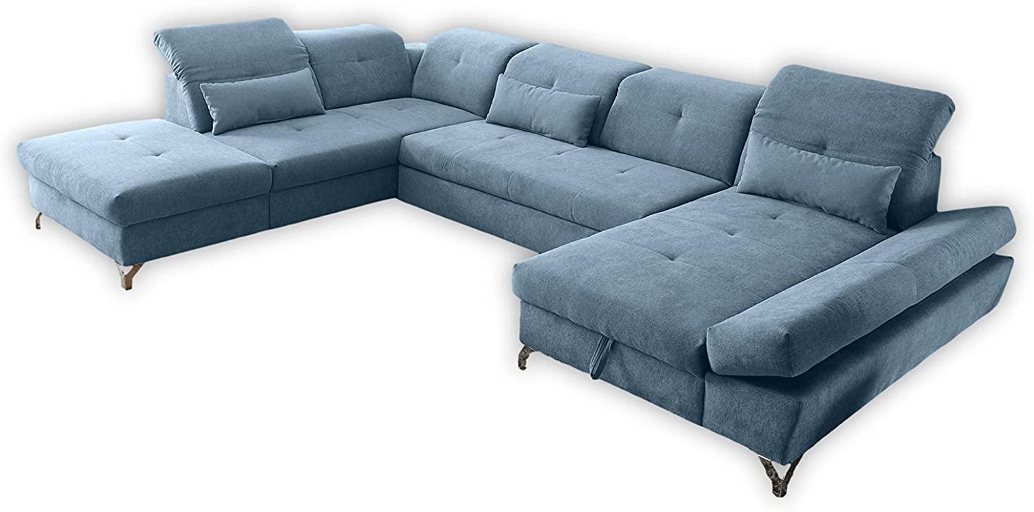Couch MELFI L Sofa Schlafcouch Wohnlandschaft Schlaffunktion blau denim U-Form links Bild 1
