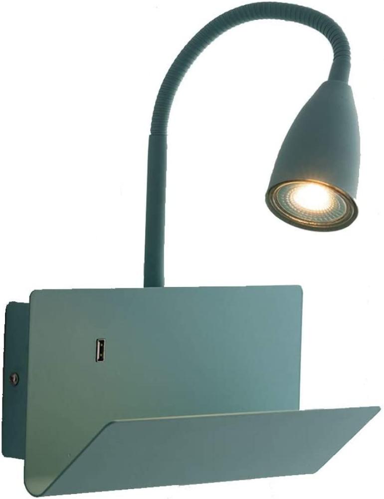 Flexible USB LED Leselampe Grün, Wandleuchte mit Ablage & Ladefunktion Bild 1