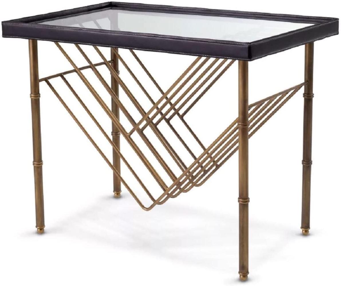 Casa Padrino Luxus Beistelltisch Vintage Messing / Schwarz 70 x 45 x H. 56 cm - Rechteckiger Tisch mit Glasplatte - Wohnzimmer Möbel - Luxus Möbel - Luxus Einrichtung - Wohnzimmer Einrichtung Bild 1
