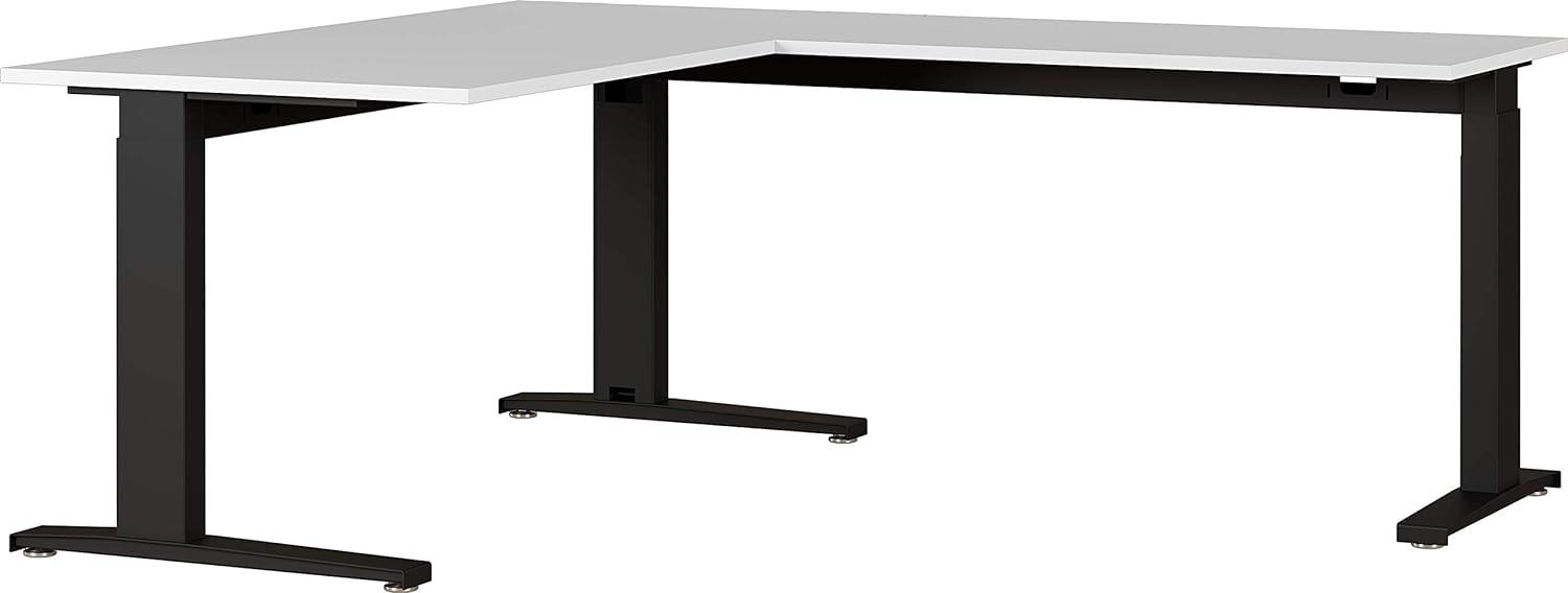 Amazon Marke - Movian höheneinstellbarer Winkelschreibtisch Arlington, für ergonomisches Arbeiten, ideal für Home Office, in Lichtgrau/Schwarz, 160 x 88 x 193 cm (BxHxT) Bild 1