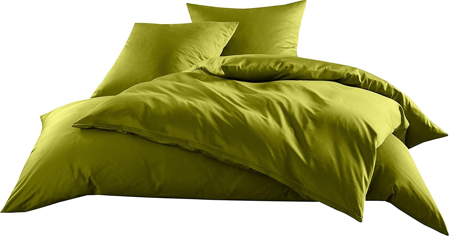 Bettwaesche-mit-Stil Mako-Satin / Baumwollsatin Bettwäsche uni / einfarbig grün Kissenbezug 80x80 cm Bild 1