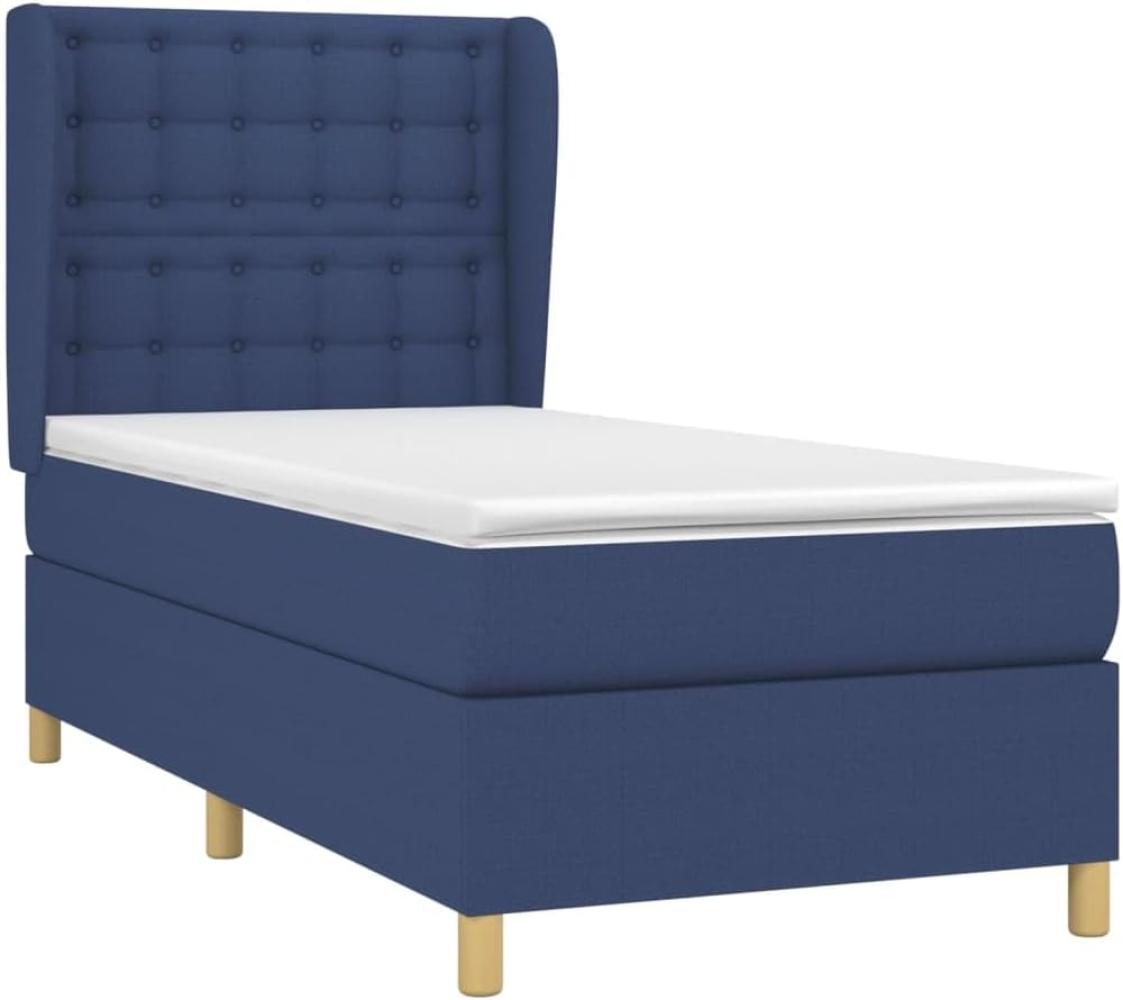 vidaXL Boxspringbett mit Matratze Blau 90x190 cm Stoff Bild 1