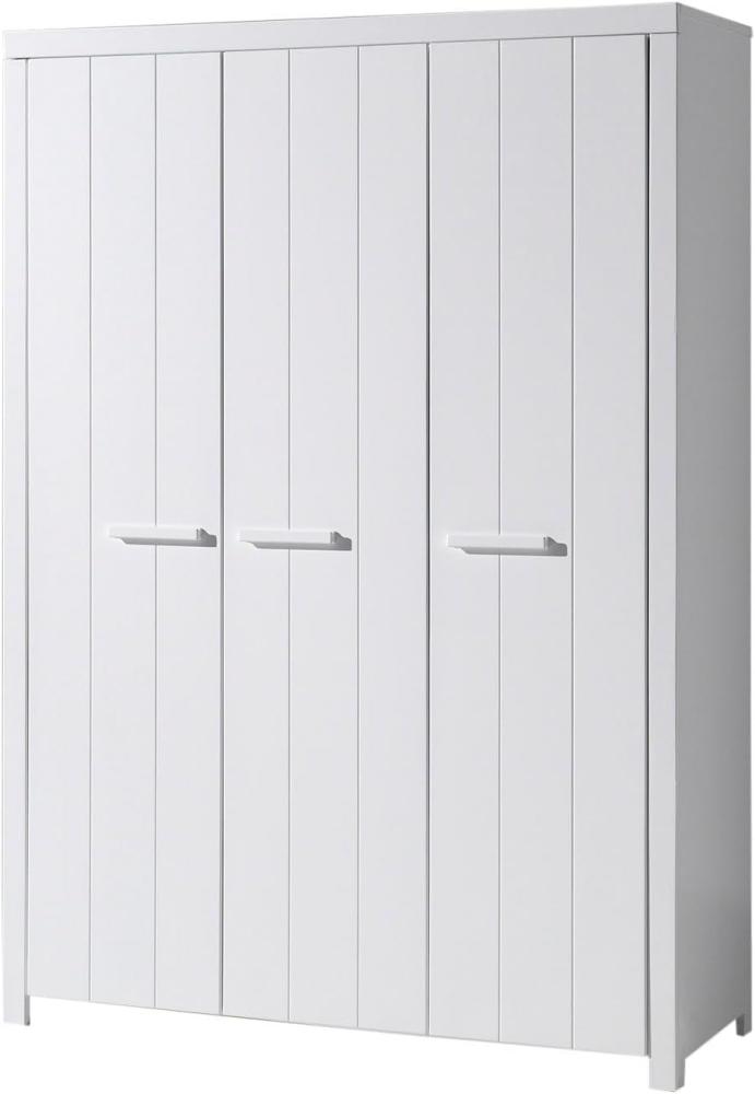 Kleiderschrank >ERIK< in Weiß aus Massiv Kiefer und MDF - 144x205,5x57,5 (BxHxT) Bild 1
