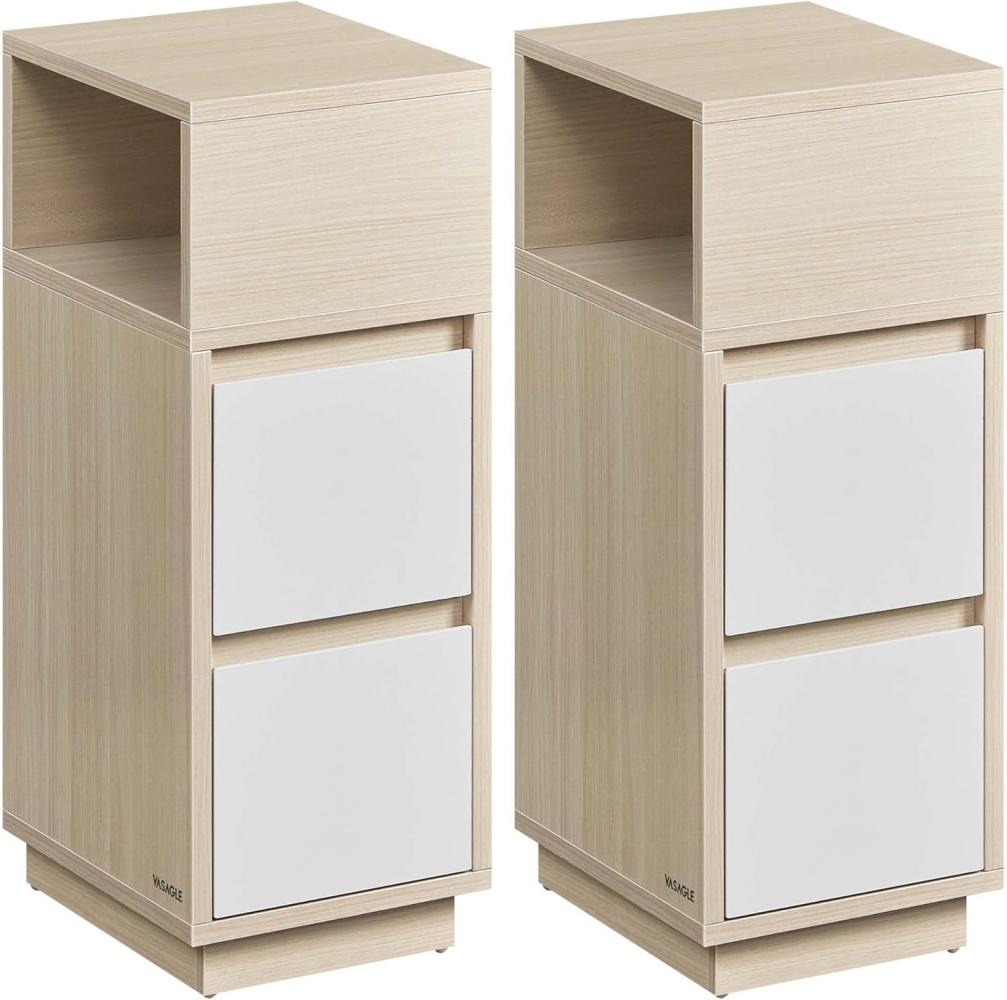 VASAGLE Nachttisch 2er Set, schmal, Beistelltisch mit 2 Schubladen, offenes Fach nach Links oder rechts flexibel montierbar, für Schlafzimmer, Wohnzimmer, naturbeige-wolkenweiß LET856N01 Bild 1