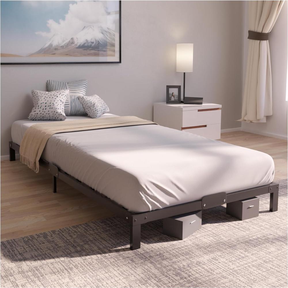 Dreamzie Bett 100x200 mit Lattenrost aus Metall - Seniorenbett 100x200 für Matratze Einzelbett, Höche 25 cm - Robust, Leichte Montage, Umfangreicher Stauraum - Schwarzer Lattenrost Bild 1