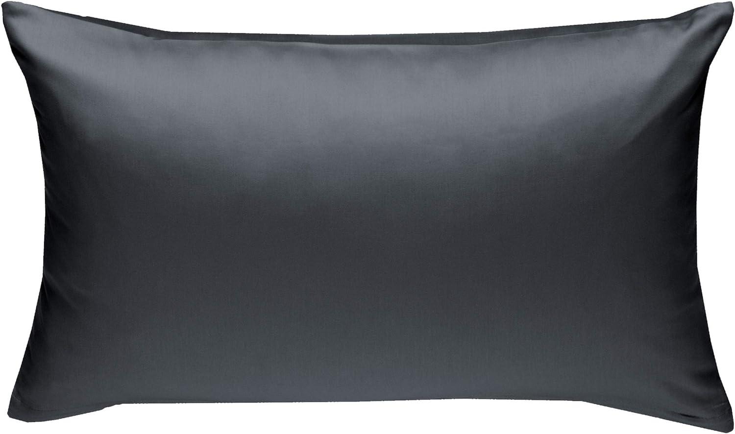 Bettwaesche-mit-Stil Mako-Satin / Baumwollsatin Bettwäsche uni / einfarbig anthrazit Kissenbezug 50x70 cm Bild 1