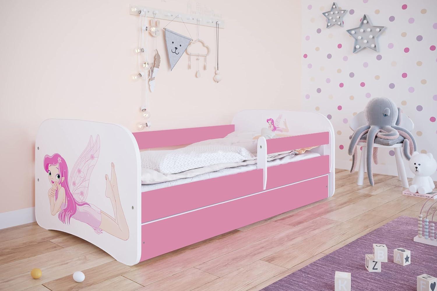 Kocot Kids 'Fee mit Flügeln' Einzelbett pink/weiß 80x160 cm inkl. Rausfallschutz, Matratze, Schublade und Lattenrost Bild 1