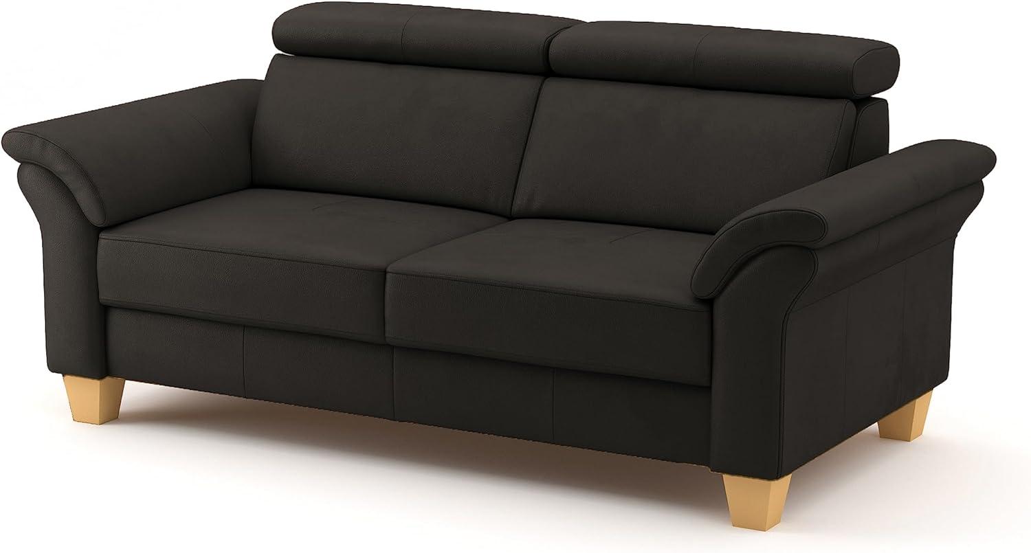 CAVADORE 3-Sitzer-Sofa Ammerland in Echtleder / Landhaus-Sofa mit Federkern + Kopfteilverstellung / 186 x 84 x 93 / Leder Dunkelbraun Bild 1