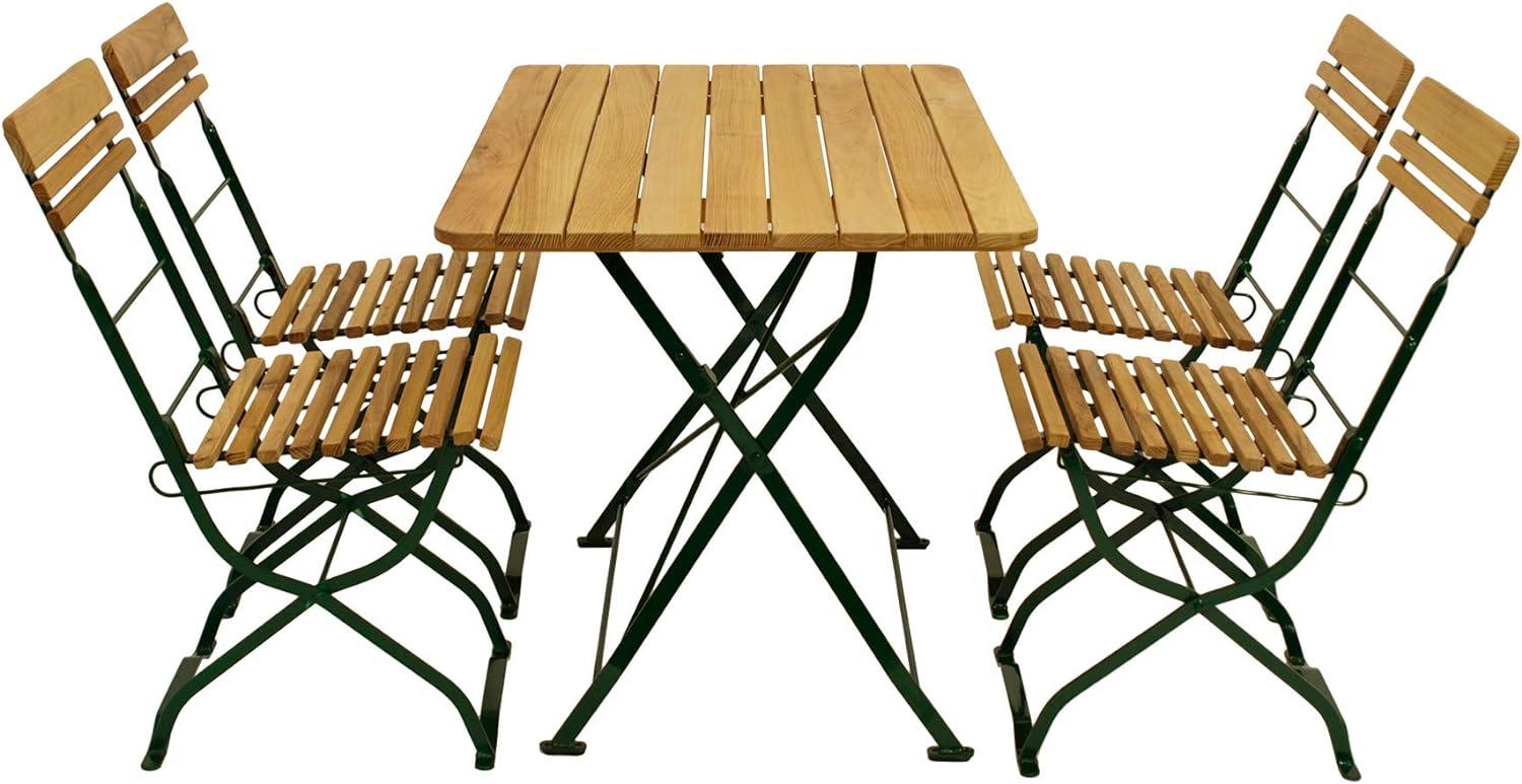 Biergarten - Garnitur MÜNCHEN 5-teilig (4x Stuhl, 1x Tisch 70x110cm), Flachstahl grün + Robinie Bild 1