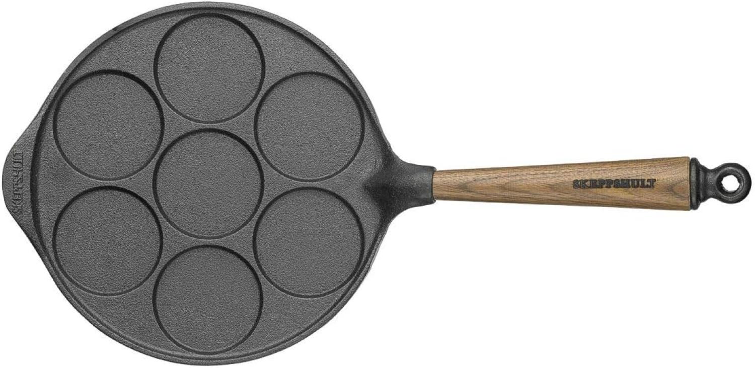 Skeppshult Pfannkuchenpfanne für 7 Mini-Pancakes Gusseisen 23 cm Walnussholzgrif - 20 bis 24 cm - Schwarz Bild 1