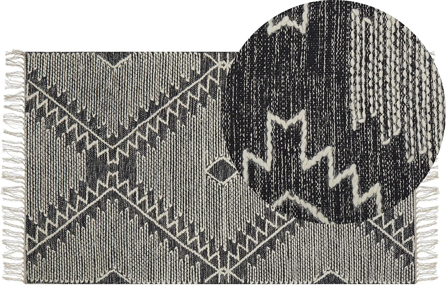 Teppich Baumwolle schwarz weiß 80 x 150 cm Kurzflor ARBAA Bild 1