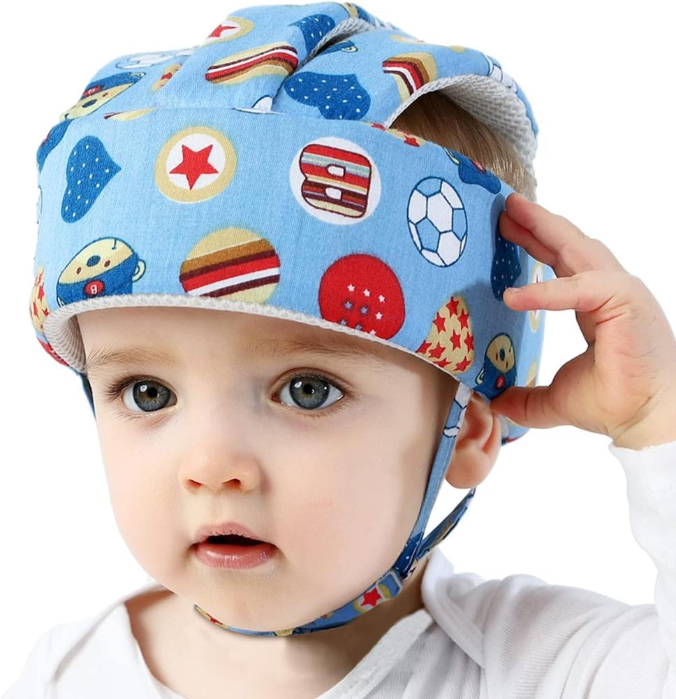 IULONEE Baby Schutz Helm Einstellbare Kinder Sturzhelm Kopfschutz Schutzgeschirre Kappe Safehead Krabbelhelm (Fußball Blau) Bild 1