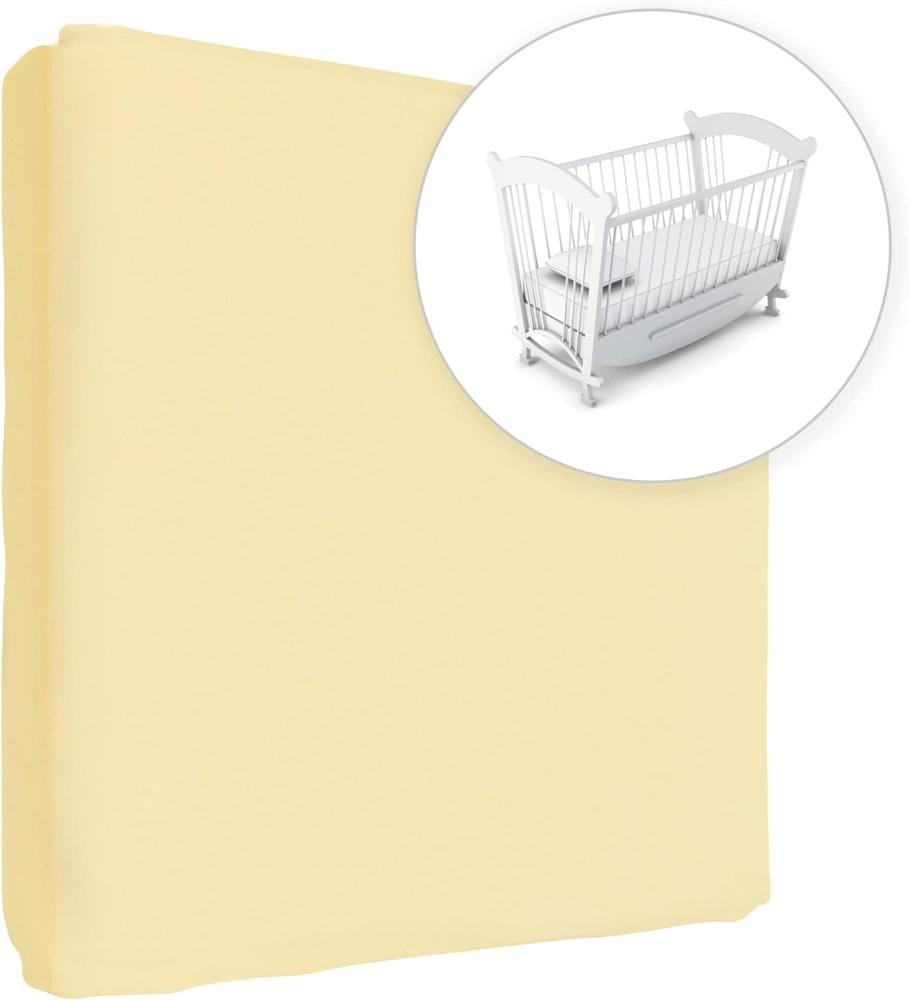 Jersey Spannbetttuch für Babybett, 100% Baumwolle, passend für 90 x 50 cm Babybett-Wiegebett-Matratze (Gelb) Bild 1