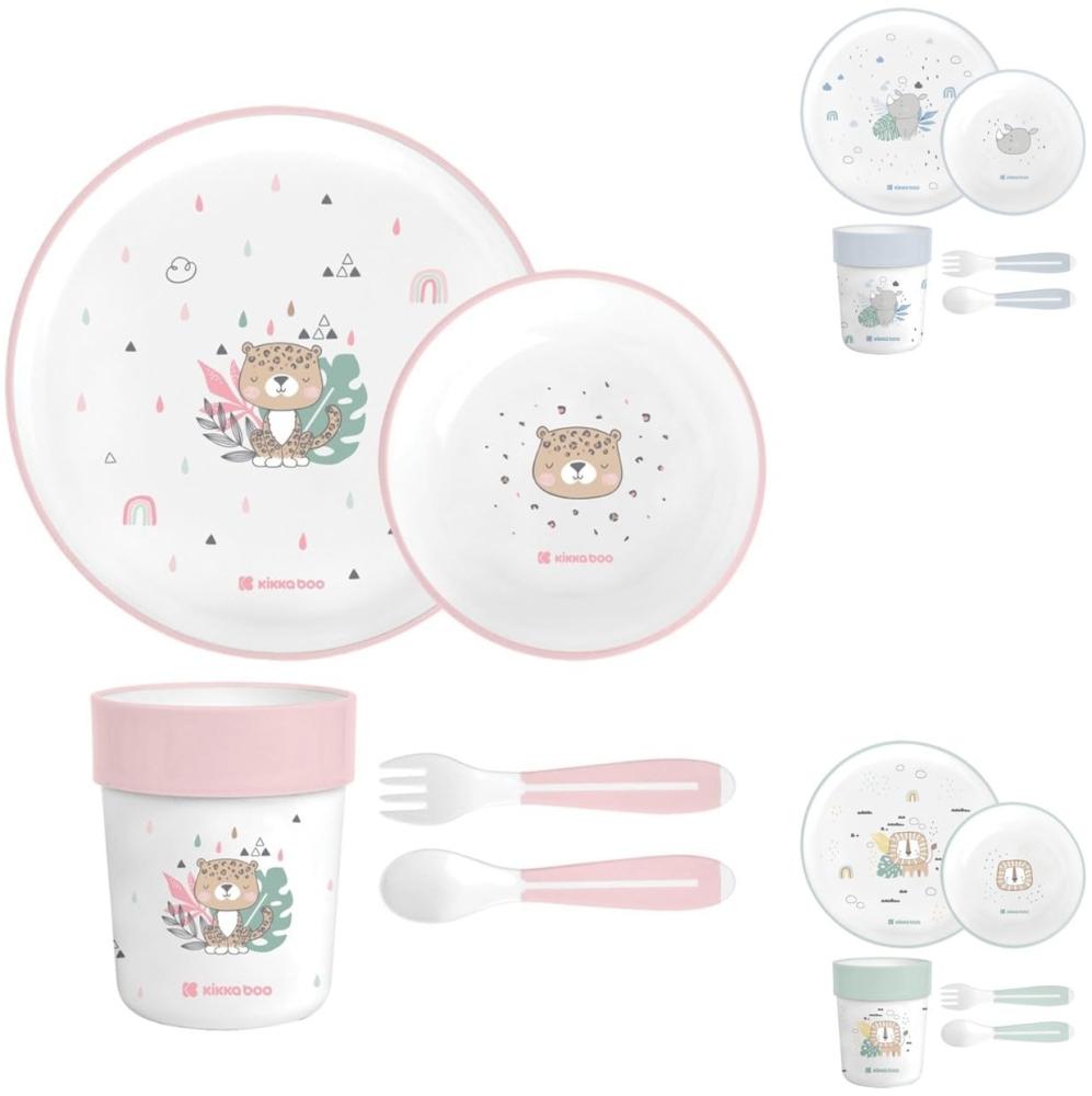 Kikkaboo Kindergeschirr Set Savanna 5-teilig Tiermotiv, Schale, Teller, Besteck pink Bild 1