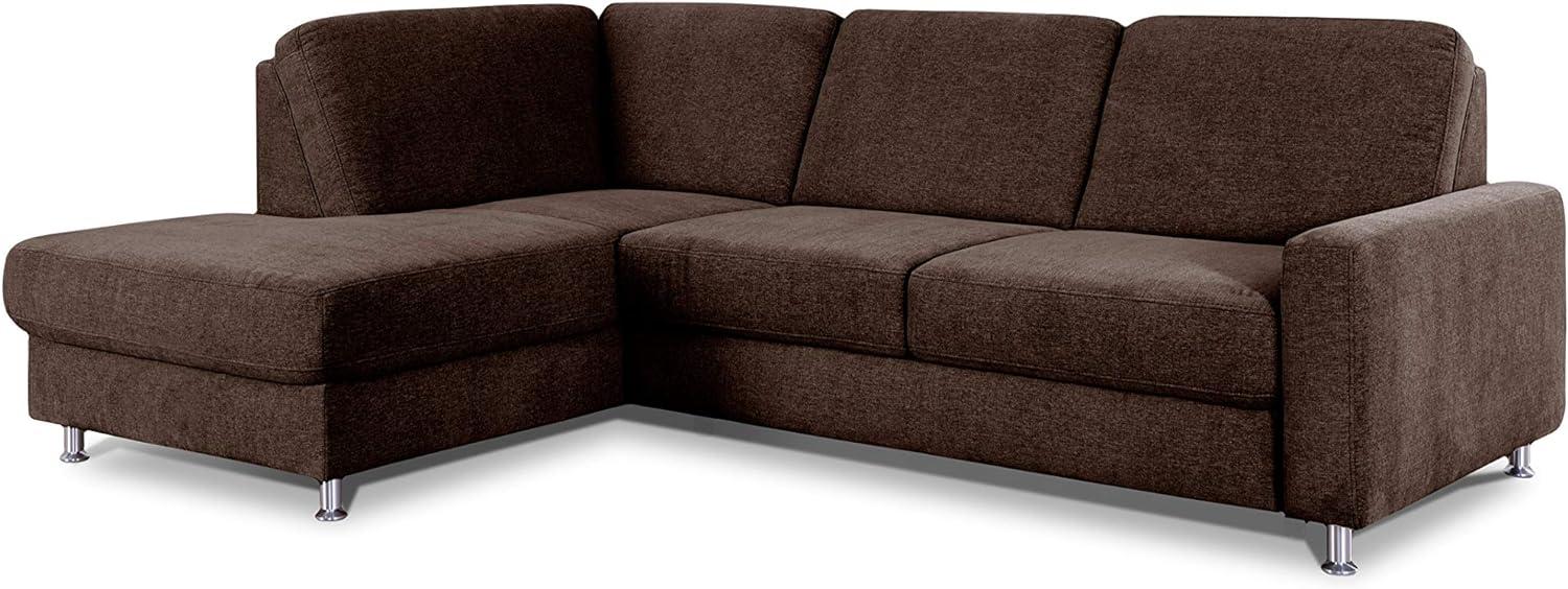 CAVADORE Ecksofa Clint / L-Form Sofa mit Ottomane links / Soft Clean Bezug: Leichte Fleckenentfernung / 246 x 86 x 165 / Flachgewebe: Braun Bild 1