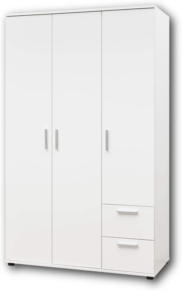 Stella Trading BIBO Eleganter Jugendzimmer Kleiderschrank 3-türig - Vielseitiger Drehtürenschrank mit viel Stauraum in weiß - 115 x 191 x 55 cm (B/H/T) Bild 1