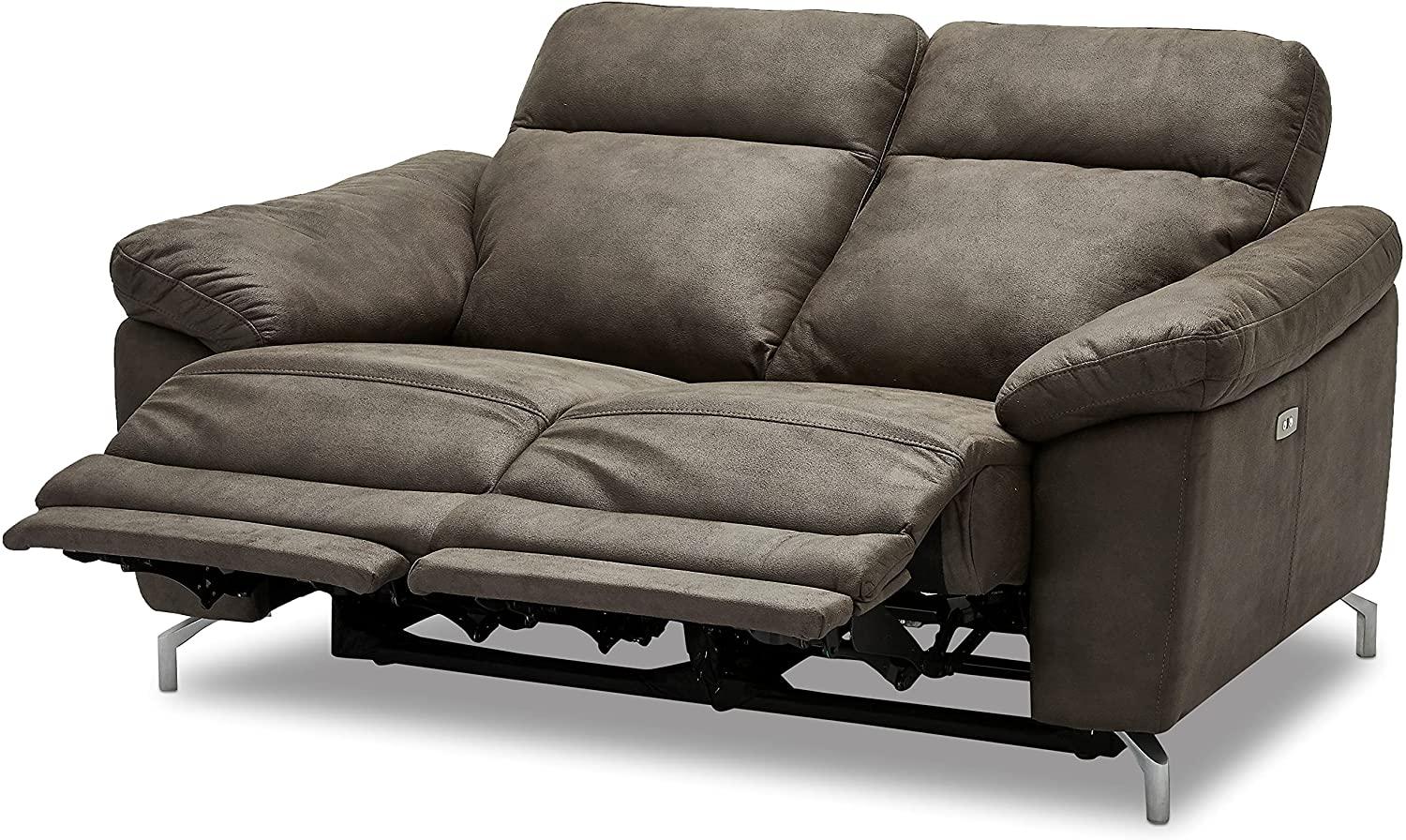 Ibbe Design Braun Stoff 2er Sitzer Relaxsofa Couch mit Elektrisch Verstellbar Relaxfunktion Heimkino Sofa Doha mit Fussteil, Federkern, 162x96x101 cm Bild 1