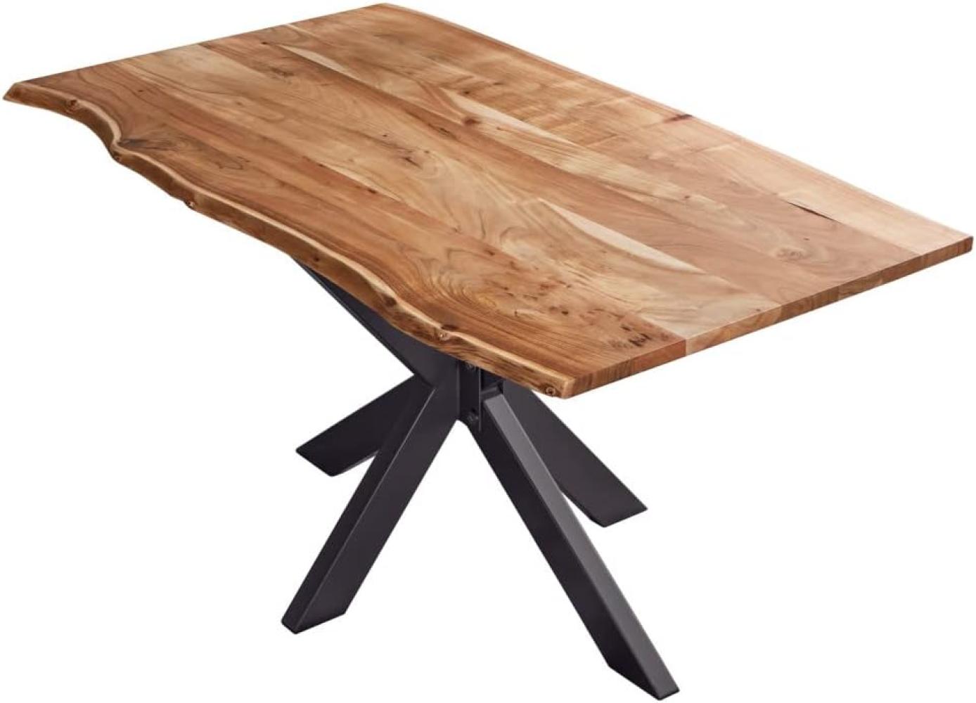 SAM Esstisch 140x80cm Benni, Akazienholz massiv + naturfarben, echte Baumkante, Baumkantentisch mit Spider-Metallgestell Schwarz, Esszimmertisch mit Tischplatte 26mm Bild 1