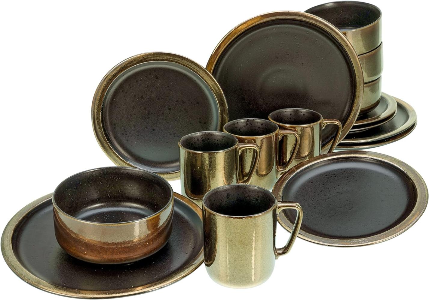 CreaTable 23592 Kombiservice Modern Industrial für 4 Personen, Steinzeug, schwarz/gold (1 Set, 16-teilig) Bild 1