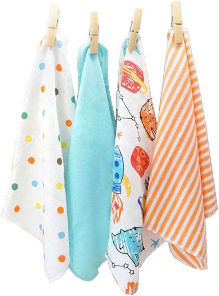 CuteOn 4 PCS Wiederverwendbare Neugeborene Baby Waschlappen Fütterung Abwischen Tuch Mini Baby Handtücher für empfindliche Haut 11. 02\" x 11. 02\" Blau Bild 1