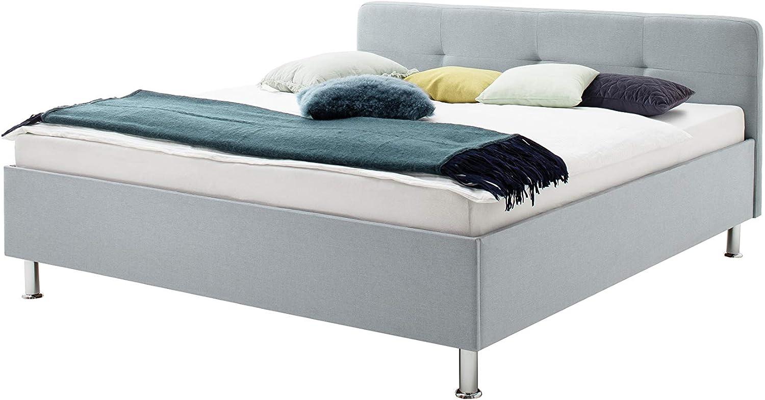 Polsterbett 180x200 cm Modernes Bett, Stoff Eisblau, Füße Chromoptik Bild 1