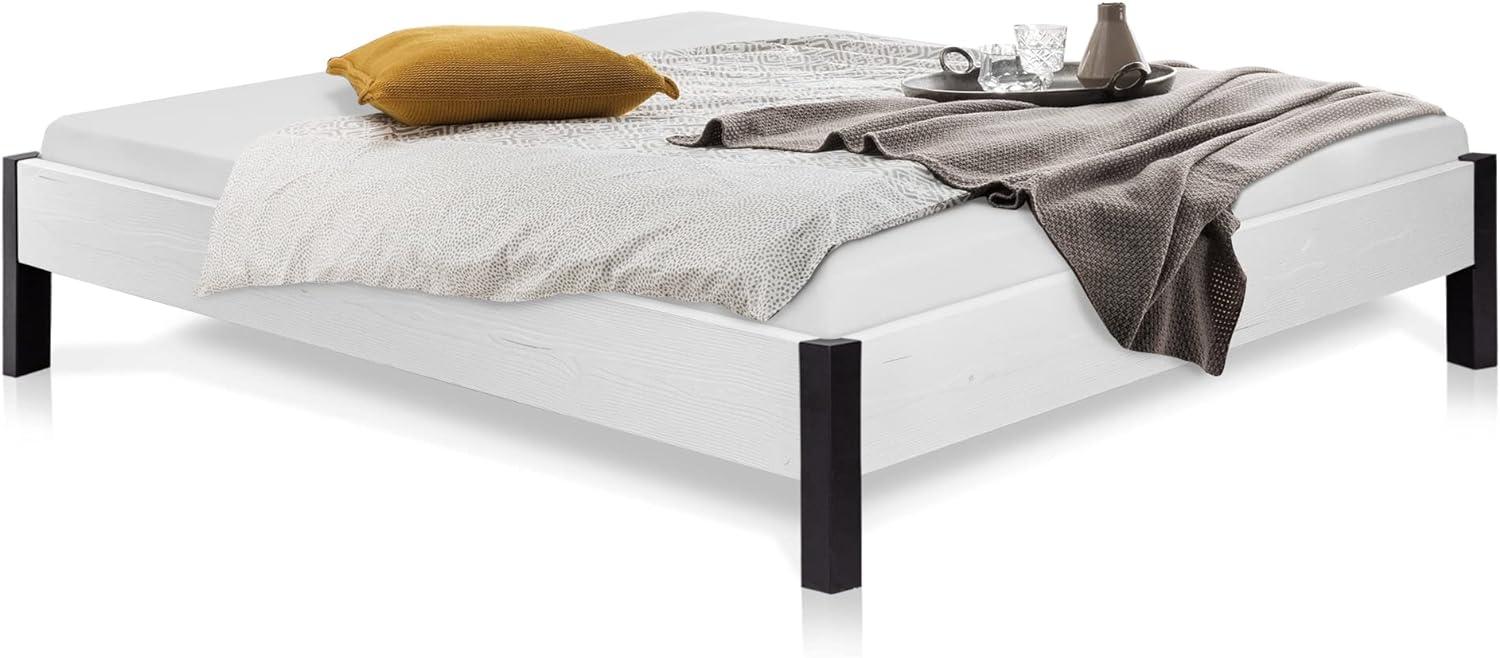 Möbel-Eins LUKY Bett Metallfuß, ohne Kopfteil, Material Massivholz, Fichte massiv weiss 120 x 200 cm Bild 1