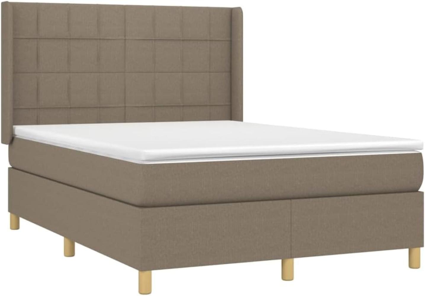 vidaXL Boxspringbett mit Matratze Taupe 140x200 cm Stoff Bild 1