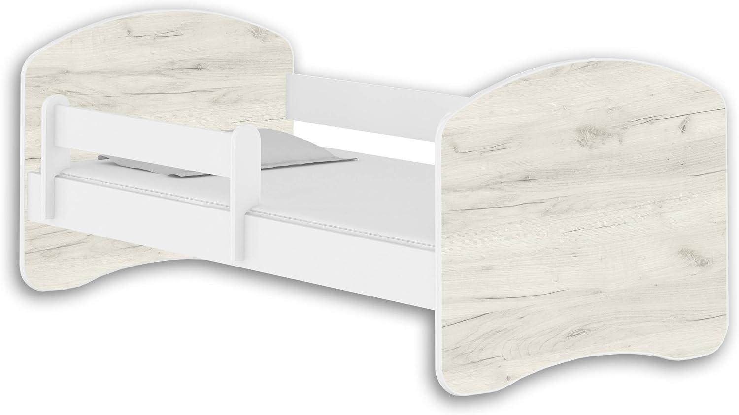 Jugendbett Kinderbett mit einer Schublade mit Rausfallschutz und Matratze Weiß ACMA II 140 160 180 (180x80 cm, Weiß - Eiche Weiß) Bild 1