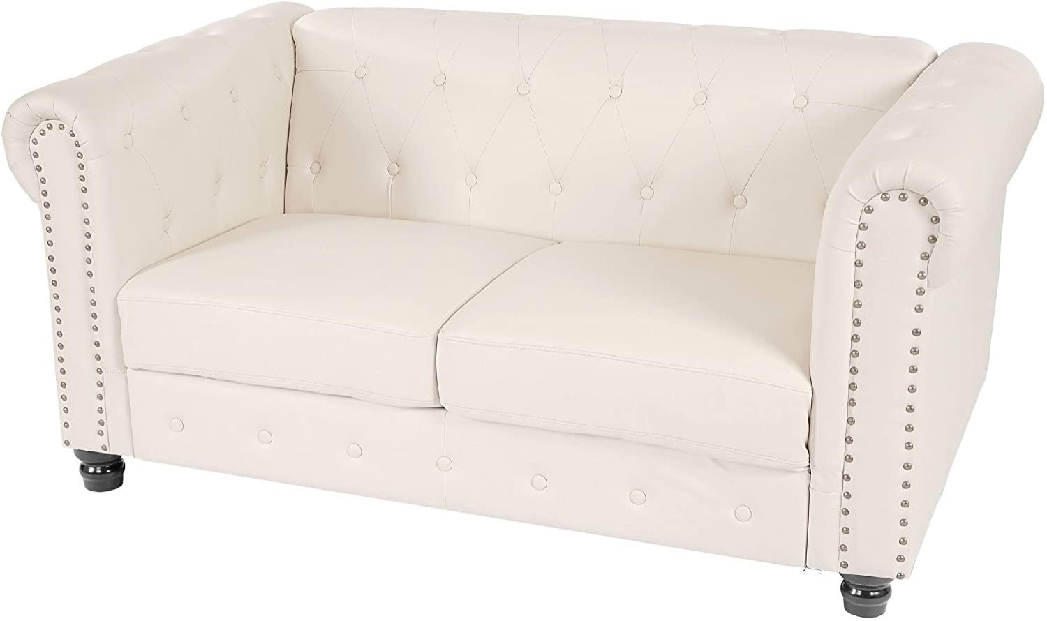 Luxus 2er Sofa Loungesofa Couch Chesterfield Kunstleder 160cm ~ runde Füße, weiß Bild 1
