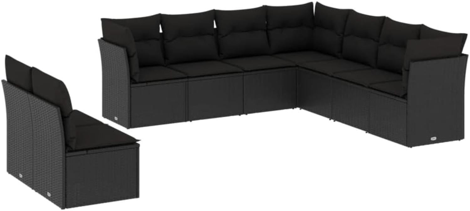 vidaXL 9-tlg. Garten-Sofagarnitur mit Kissen Schwarz Poly Rattan Bild 1