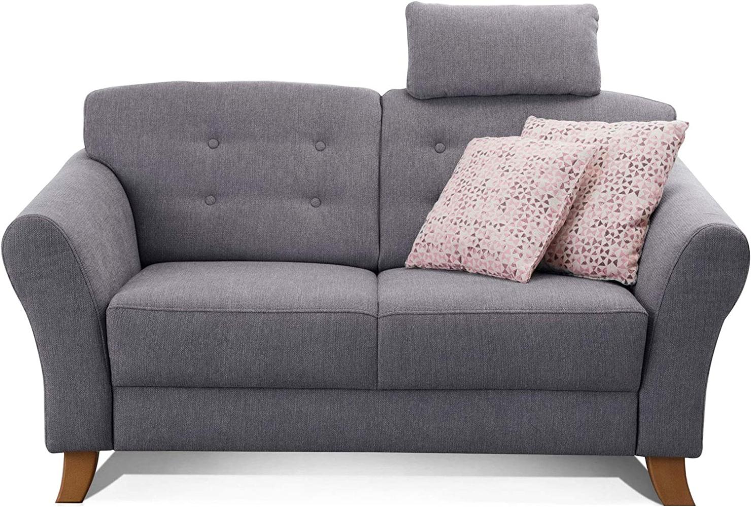 Cavadore 2-Sitzer-Sofa / Moderne Couch im Landhausstil mit Knopfeinzug im Rücken / Federkern / Inkl. Kopfstütze / 163 x 89 x 90 / Flachgewebe grau Bild 1
