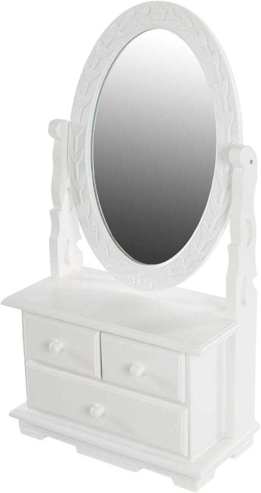 Mini-Kommode Meridian mit Spiegel 26 x 13 x 50 cm MDF in Weiß mit 3 Schubladen Bild 1